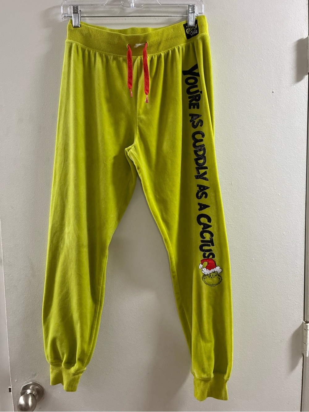 Justice Lime Green Sweatpants with Red Drawstring and Black Side Graphic
